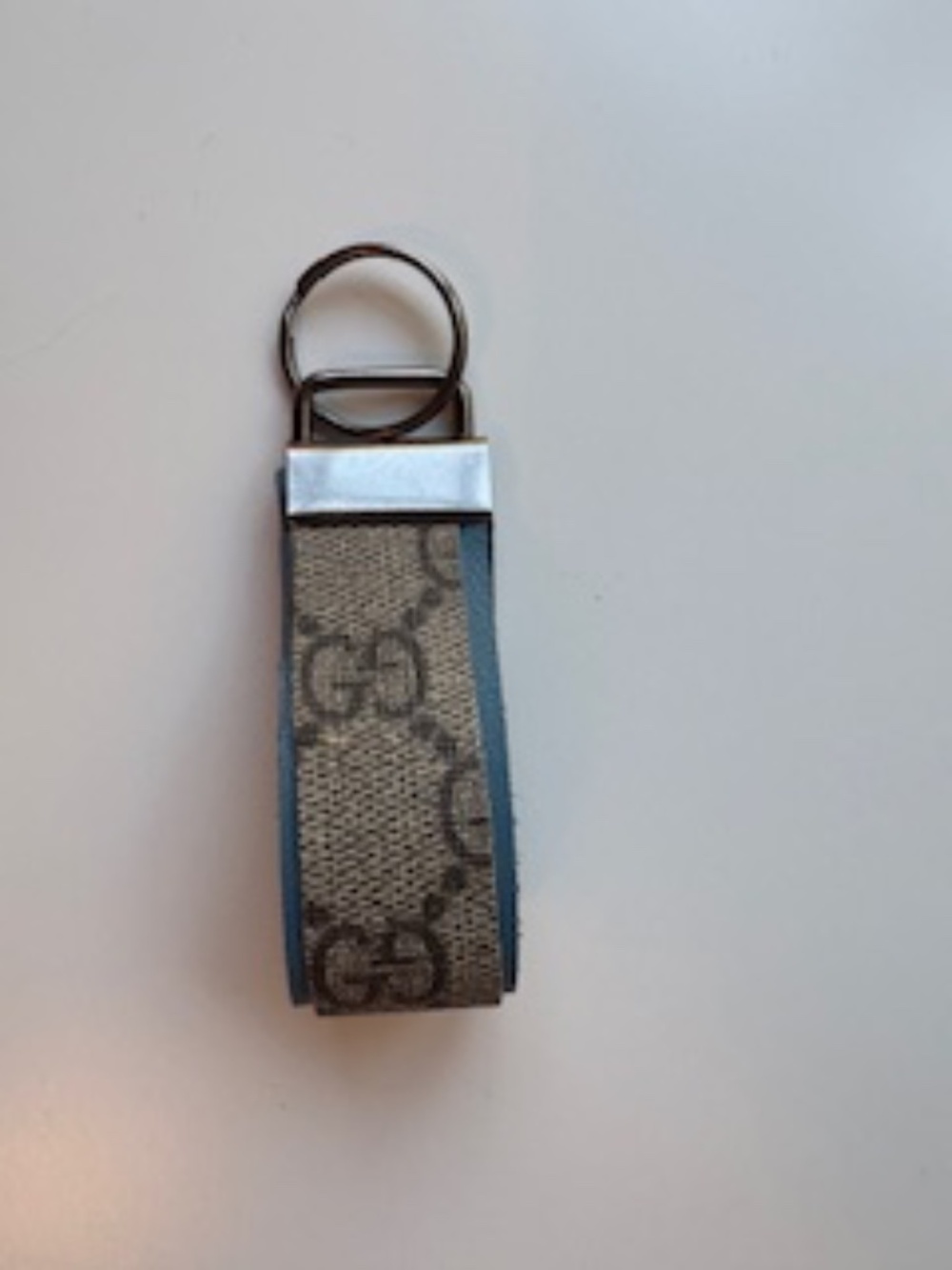 Authentic Upcycled Gucci Keychain with blue leather and antique metal